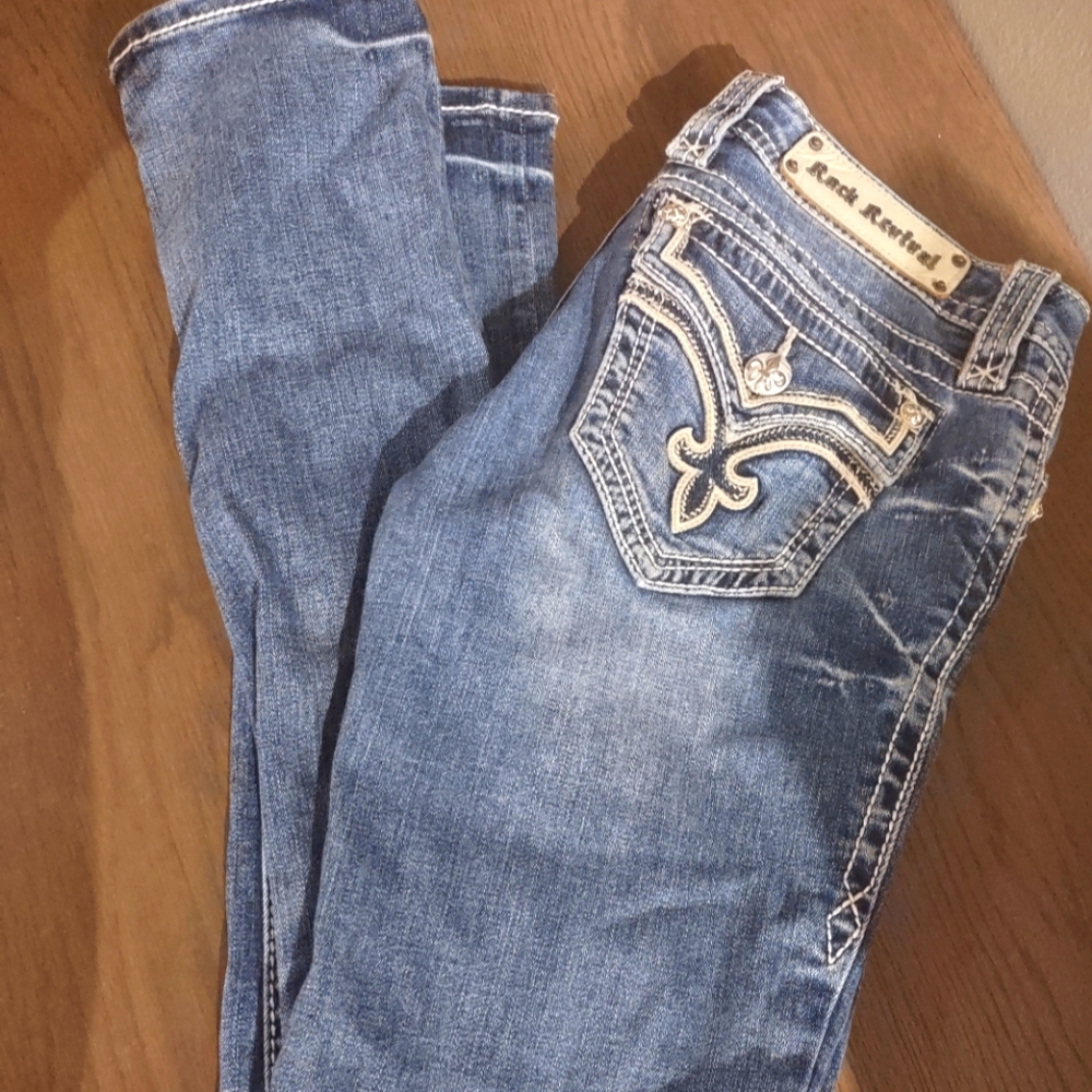 Rock revival Allegra Skinny Jeans Low Rise Embroidered Flap Pocket Size 28
